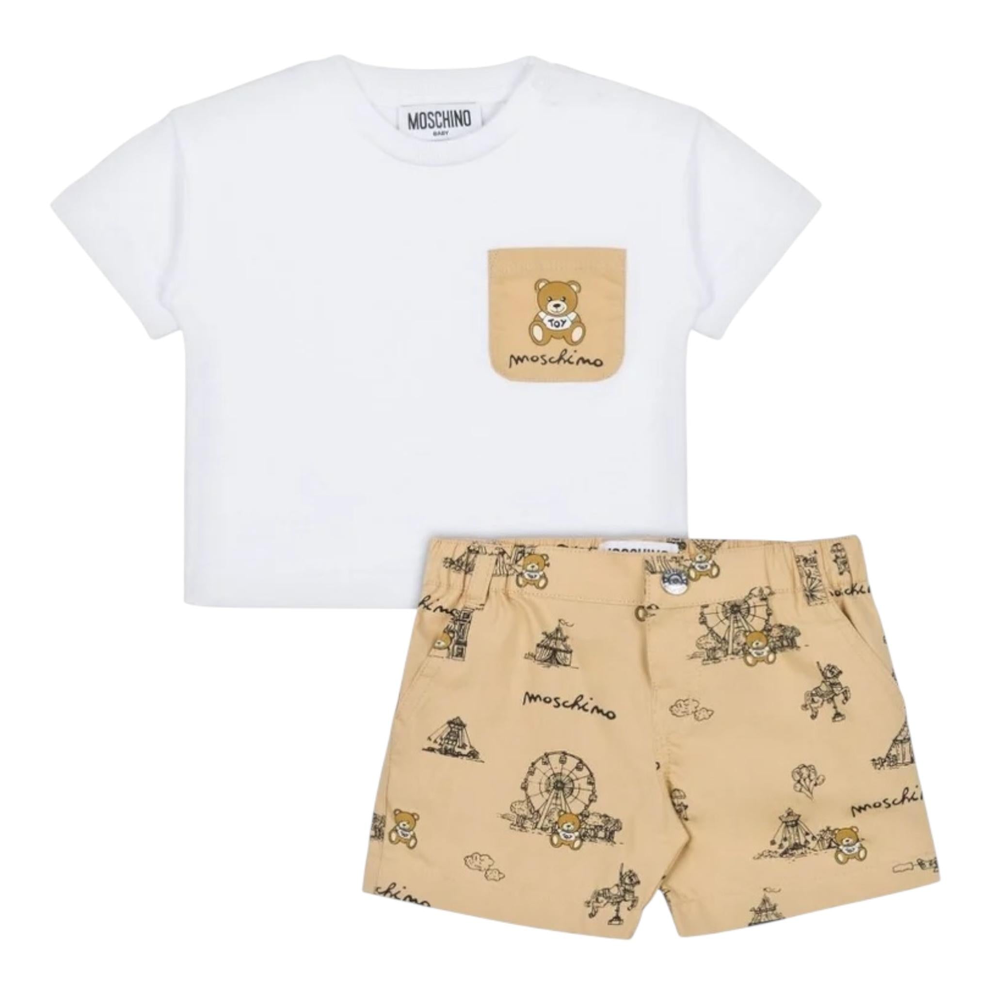 Moschino Completo 2 Pezzi T-Shirt-Bermuda Bicolore per Neonato MUG01CX BIANCO/BEIGE MOSCHINO 