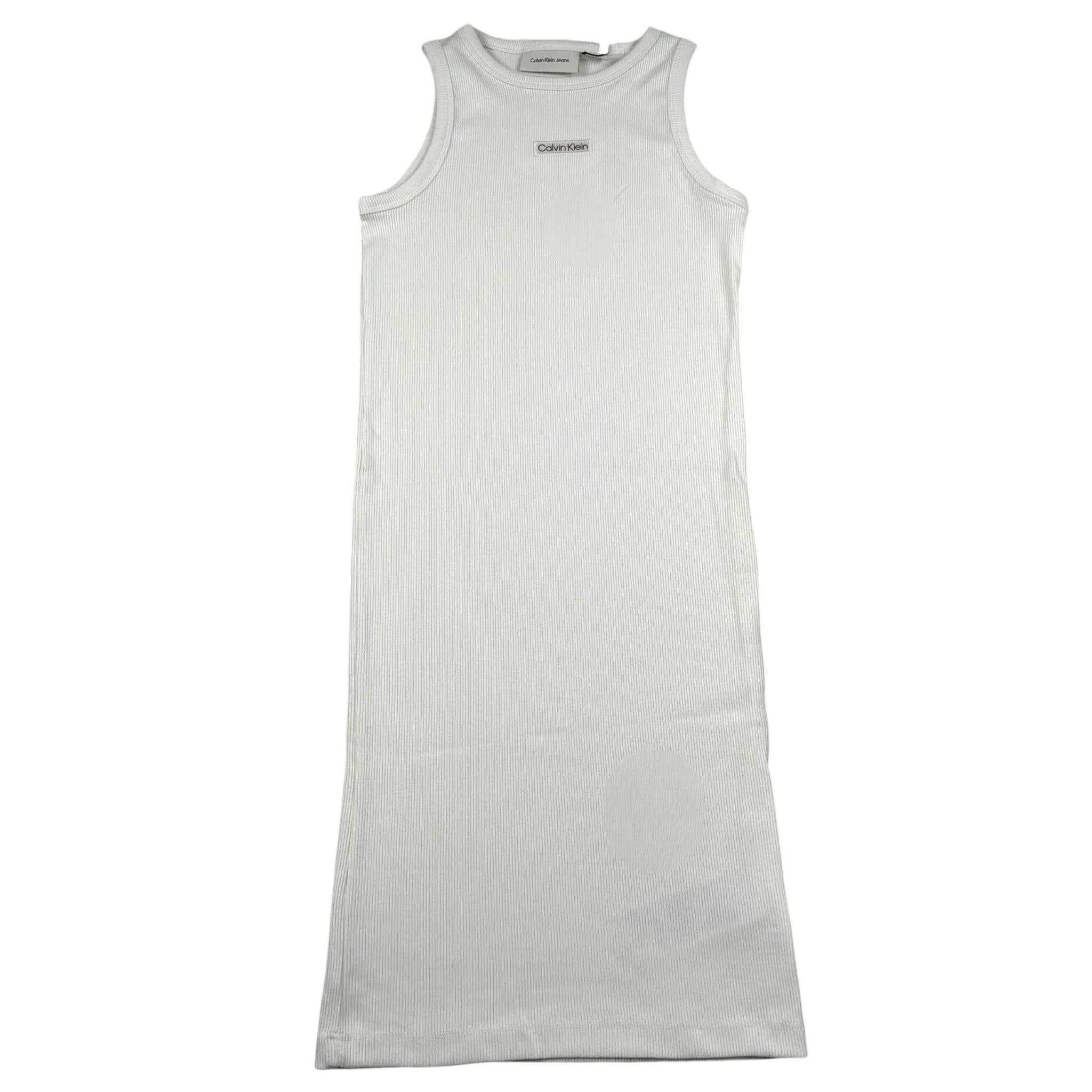 Calvin Klein Abito Tinta Unita Giromanica con Logo per Bambina IG0IG02906XX PANNA CALVIN KLEIN 