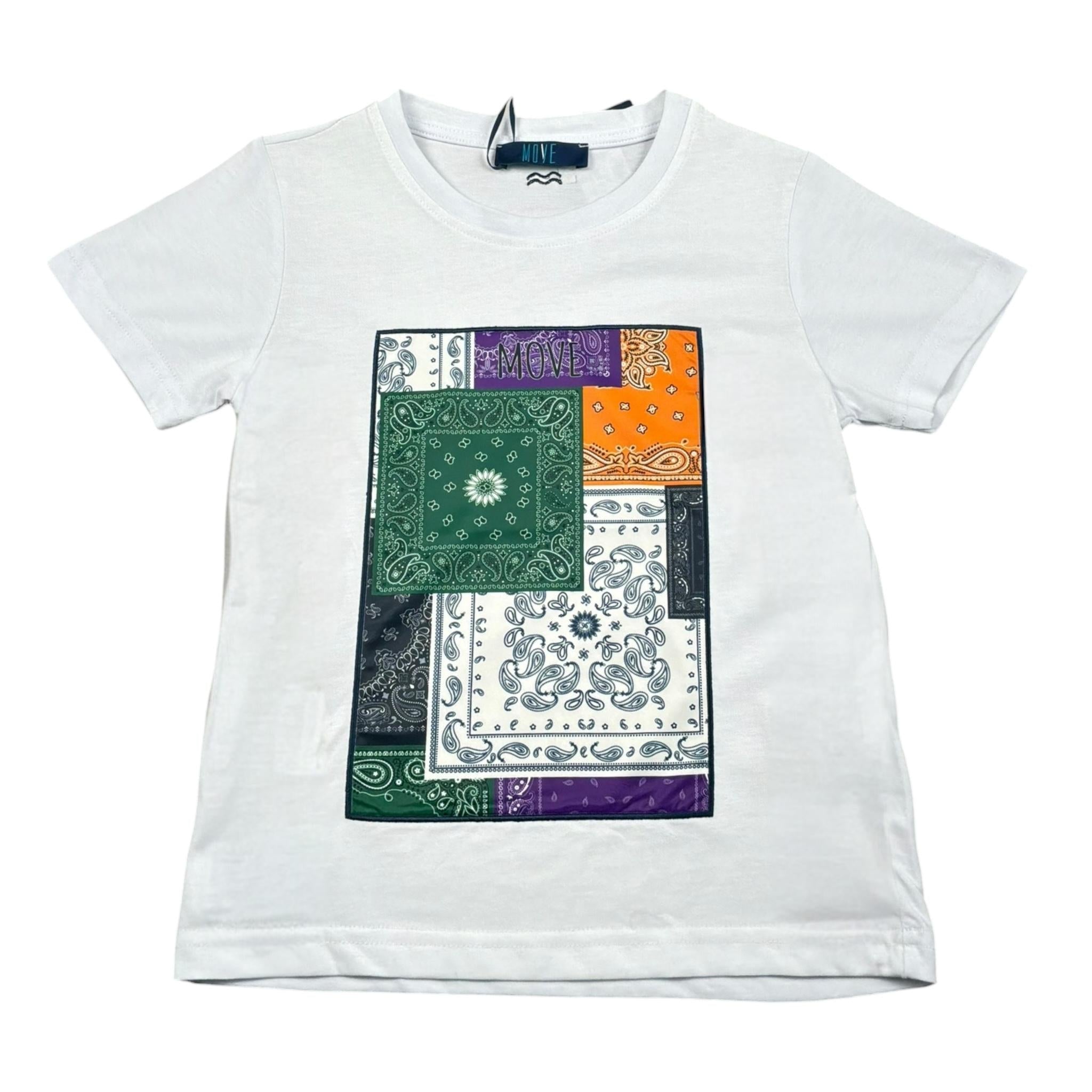 Move T-Shirt Tinta Unita Girocollo con Stampa per Bambino BANDANAPATCH BIANCO MOVE 