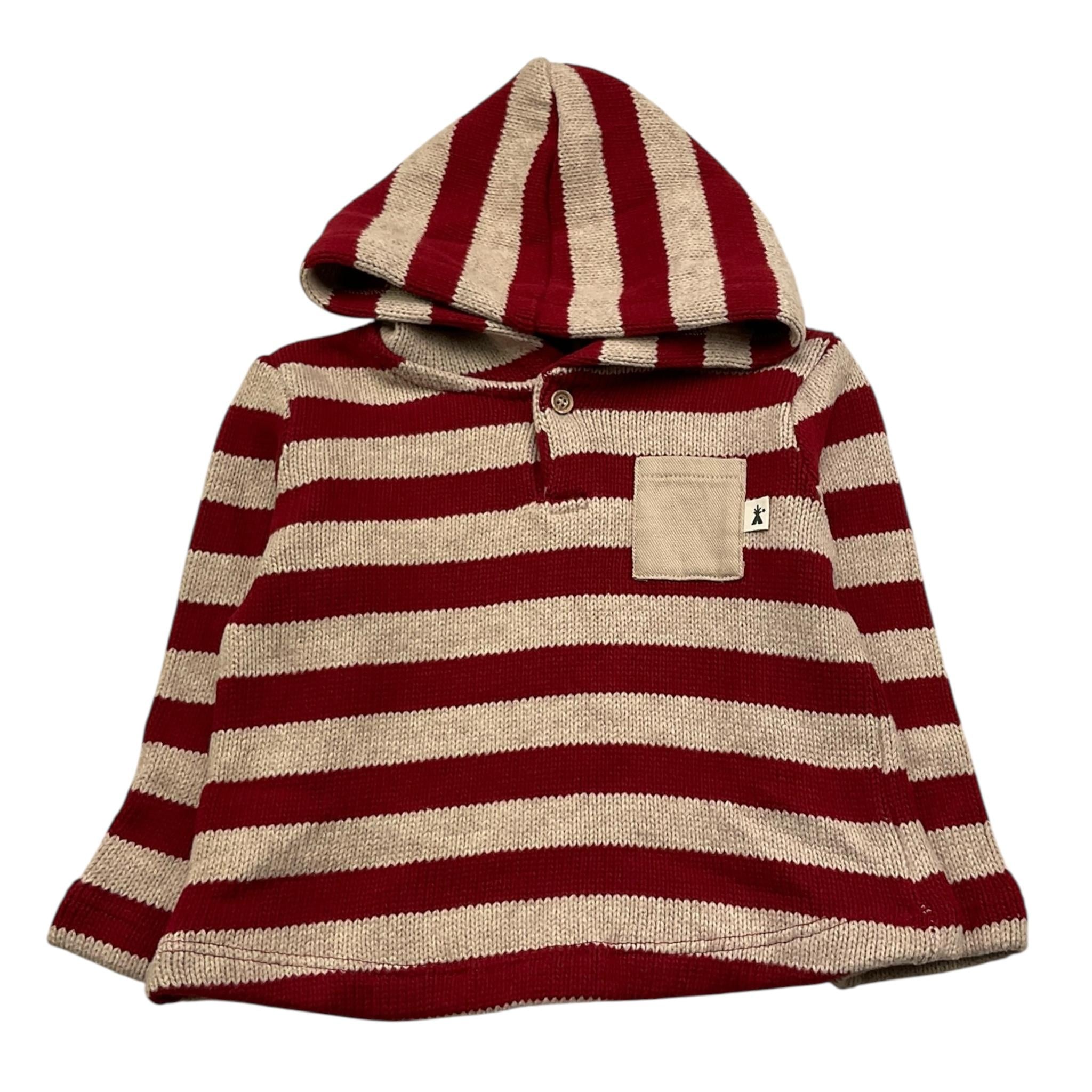 PETIT INDI maglia fantasia a righe con cappuccio Rosso per Neonato AW24B7644 ROSSO PETIT INDI 