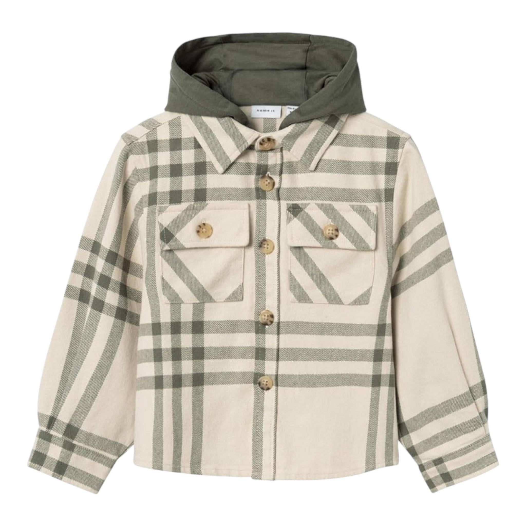 NAME IT camicia manica lunga fantasia quadri con cappuccio Beige per Bambino 13237393X BEIGE NAME IT 