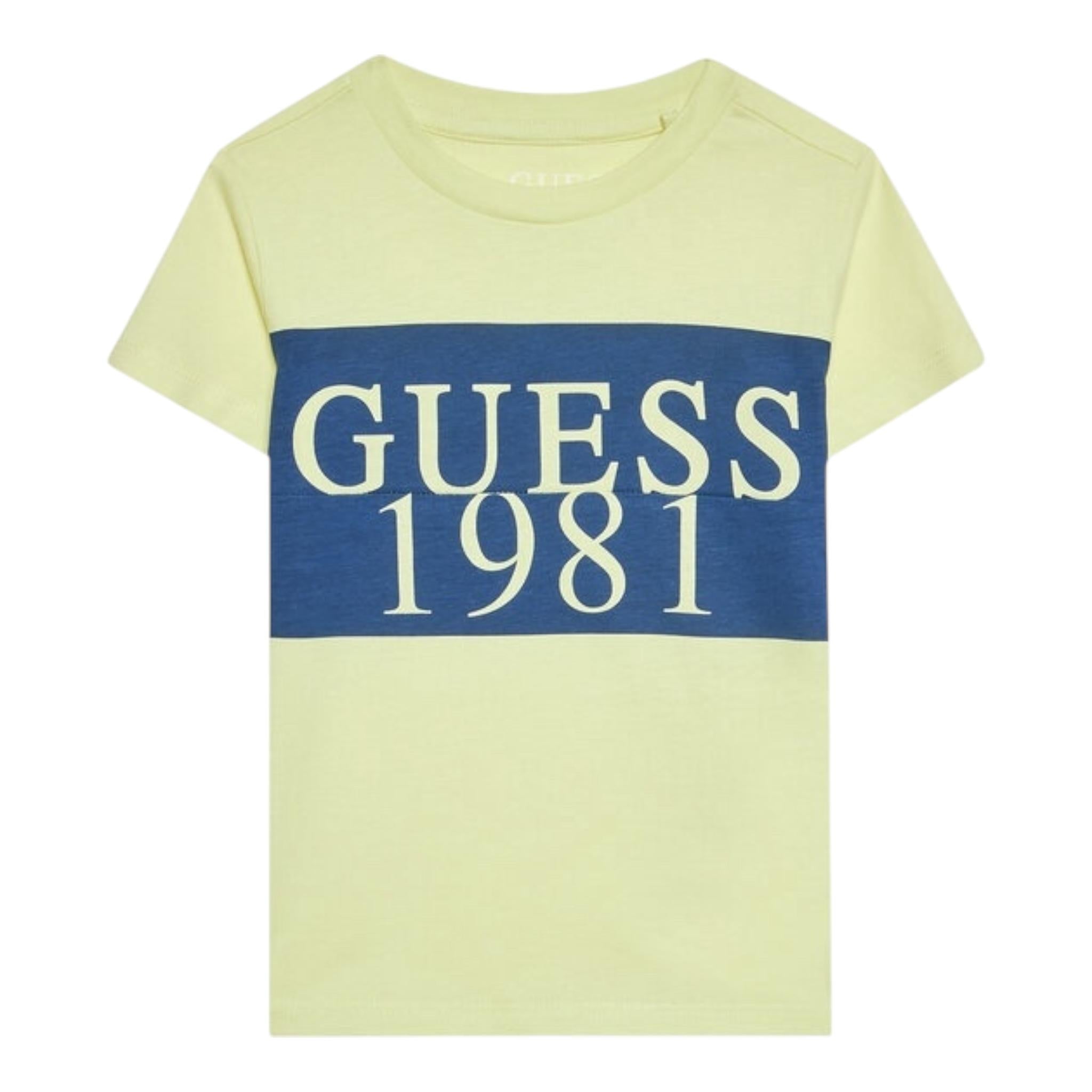 Guess T-Shirt Girocollo Tinta Unita con Stampa per Neonato N3GI02K8HM0 GIALLO GUESS 
