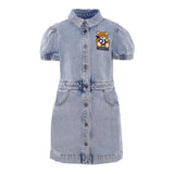 Moschino Abito In Denim Tinta Unita con Stampa per Bambina HDV0FX AZZURRO MOSCHINO 