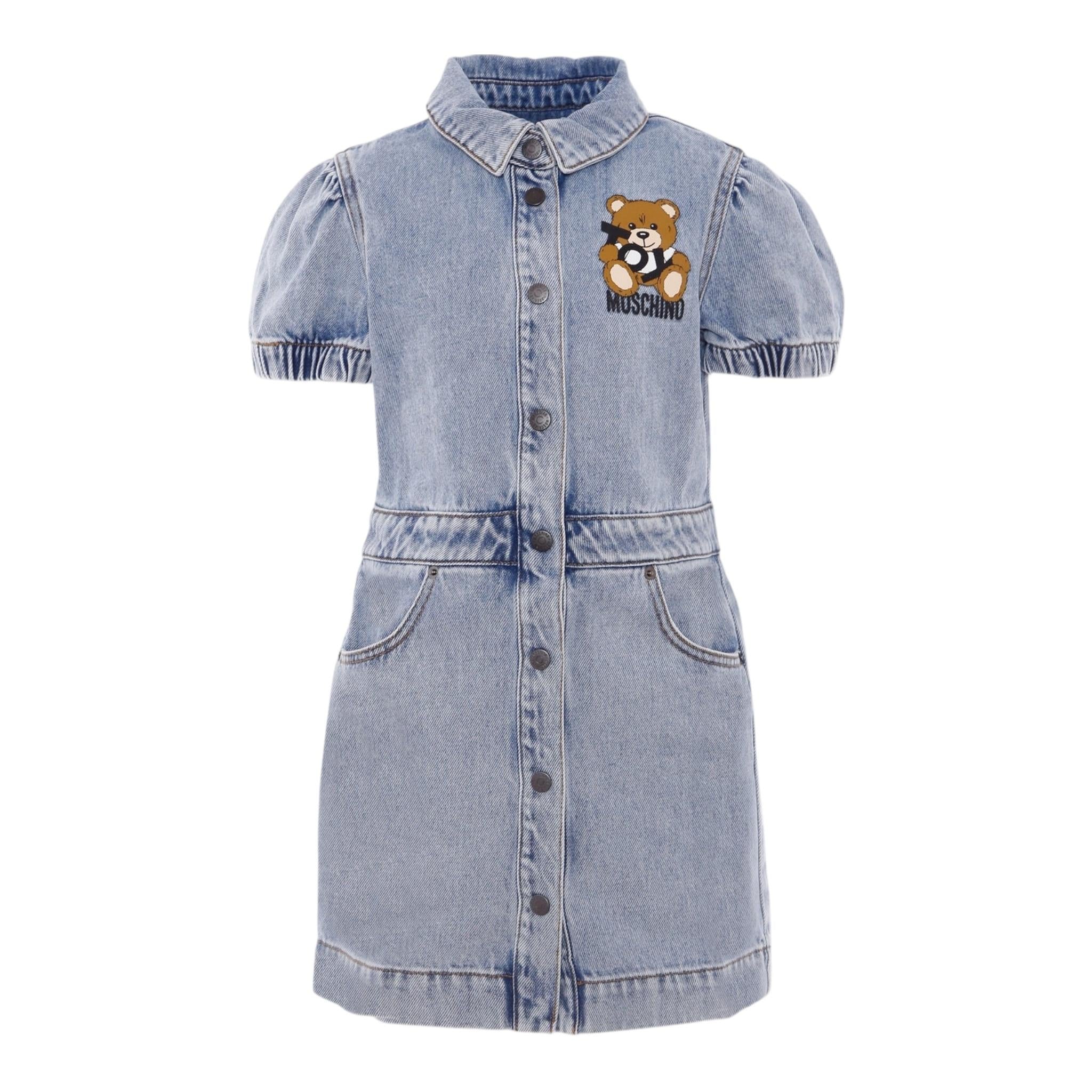 Moschino Abito In Denim Tinta Unita con Stampa per Bambina HDV0FX AZZURRO MOSCHINO 