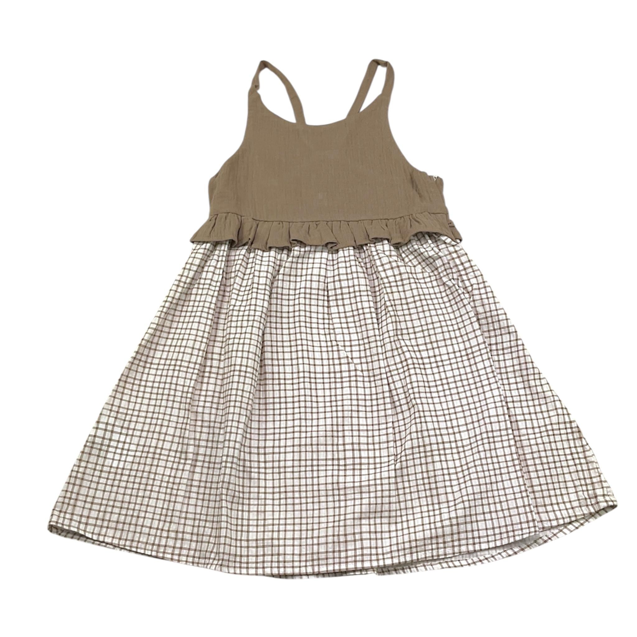 Petit Indi Abito Bicolore con Fantasia Quadri per Bambina SS25BK6527 BIANCO PETIT INDI 