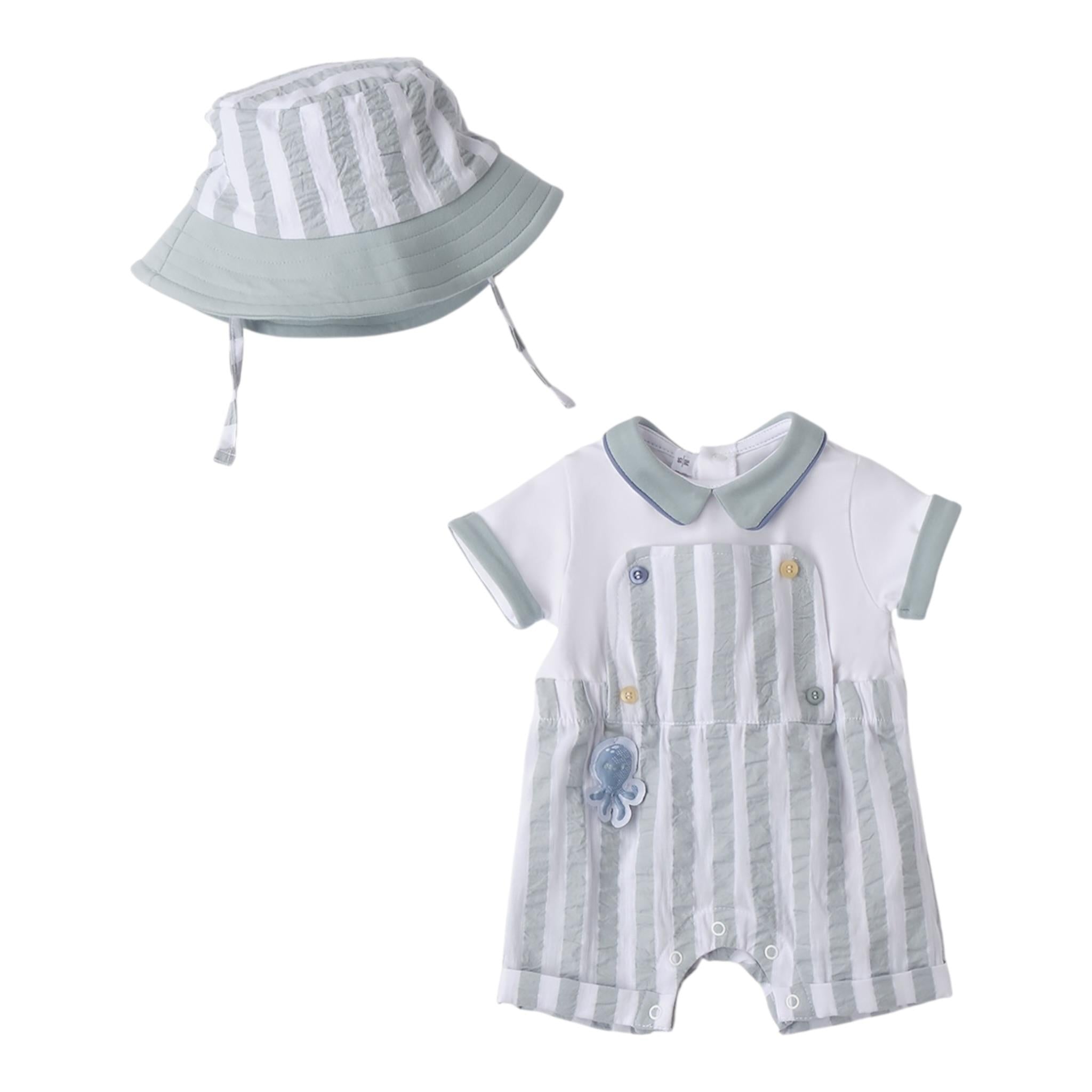 Mini Banda Set Pagliaccetto-Cappello Bicolore Bianco per Neonato 3B685 BIANCO MINI BANDA 