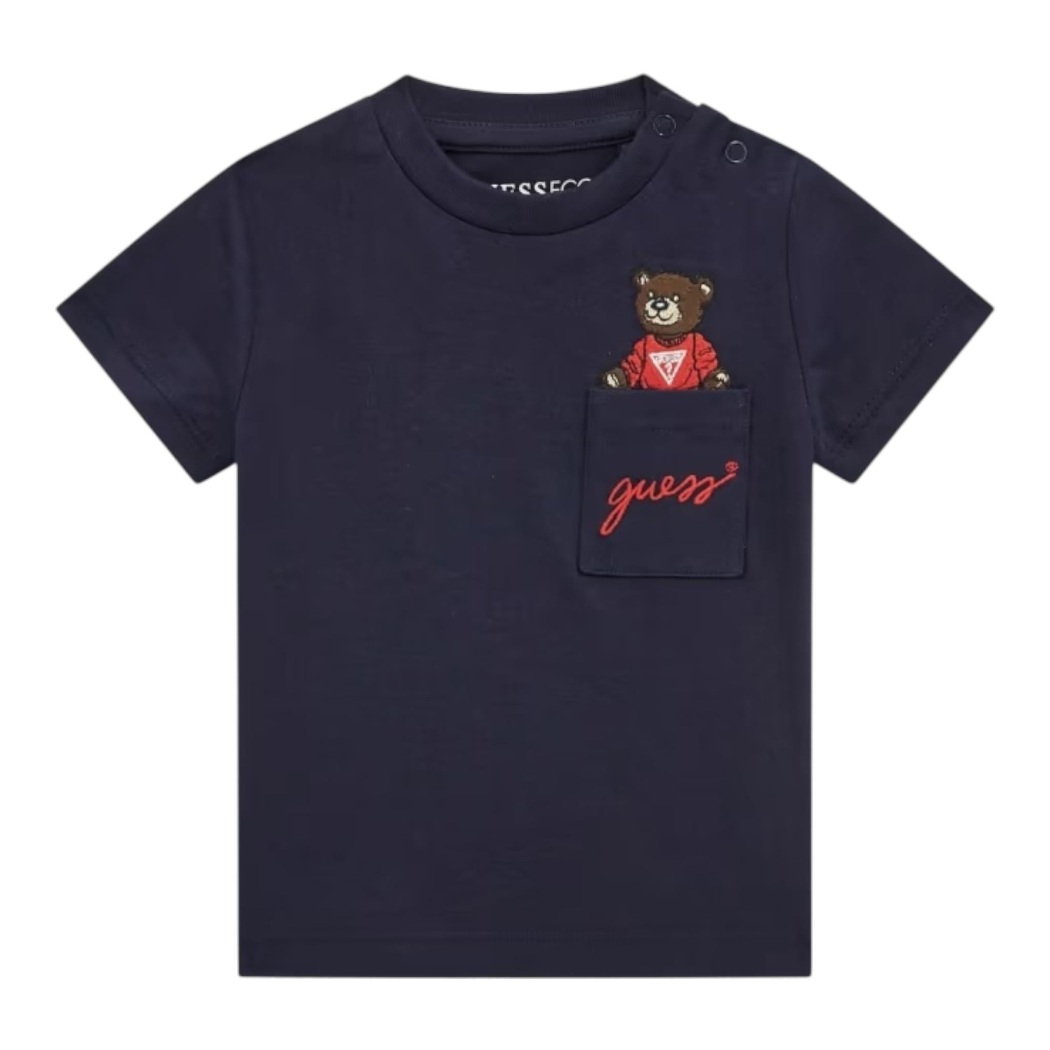 Guess T-Shirt Gircollo Tinta Unita con Stampa per Neonato I5RI03I3Z14 BLU GUESS 