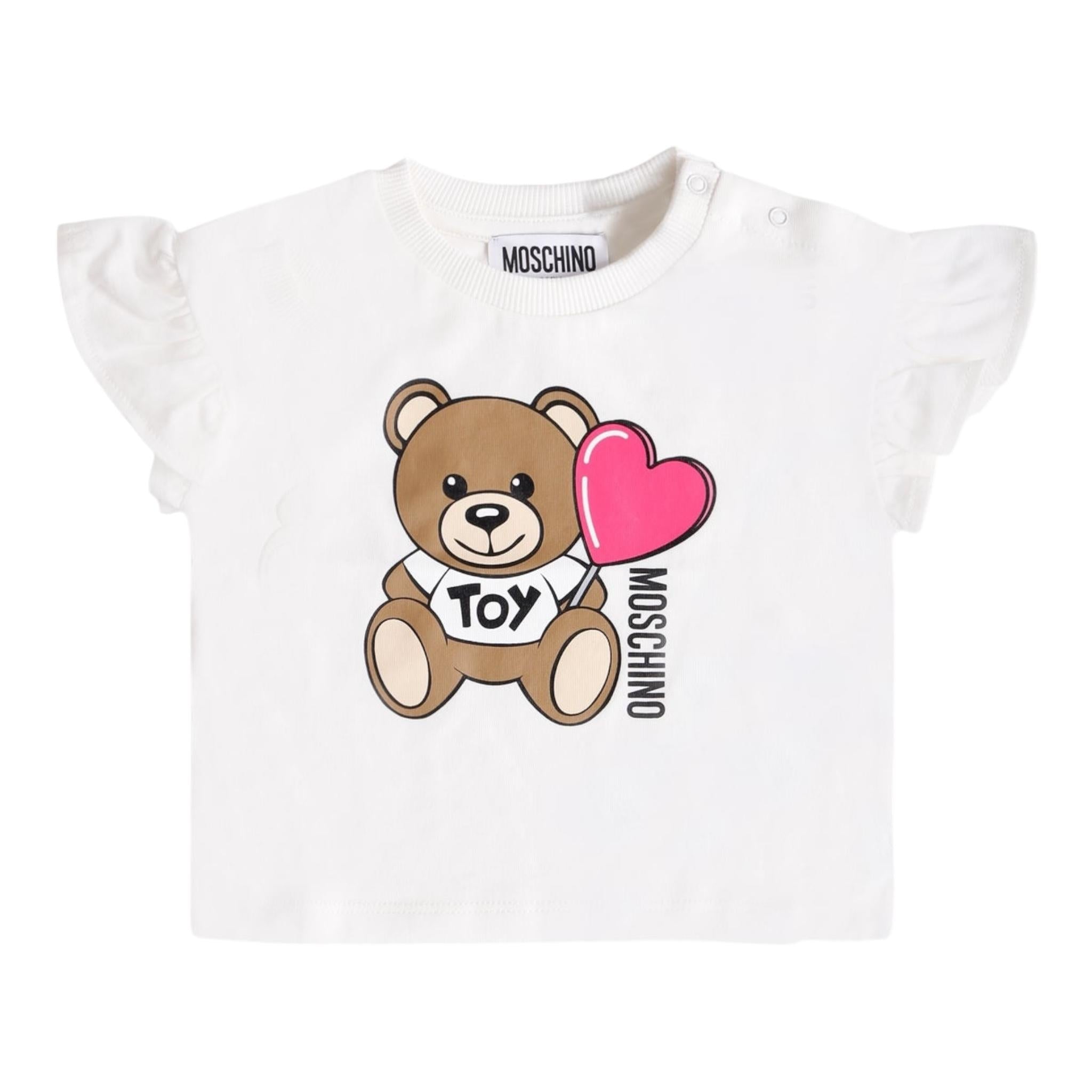 Moschino T-Shirt Girocollo Tinta Unita con Stampa Orso per Neonata MDM03 BIANCO MOSCHINO 