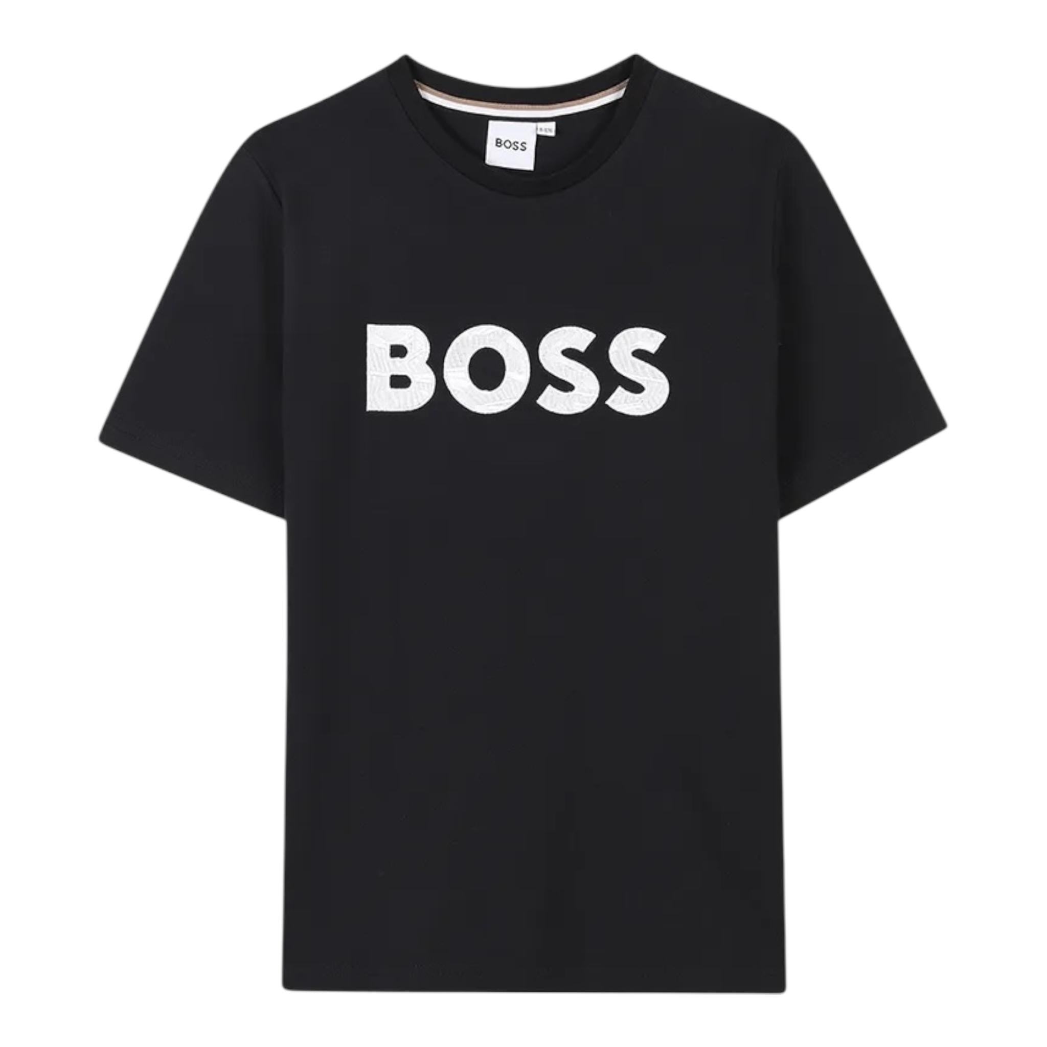 Boss T-Shirt Girocollo Tinta Unita con Logo per Bambino J52049X NERO BOSS 