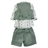 Shako' Completo 3 Pezzi Camicia-Panciotto-Bermuda Verde Per Neonato