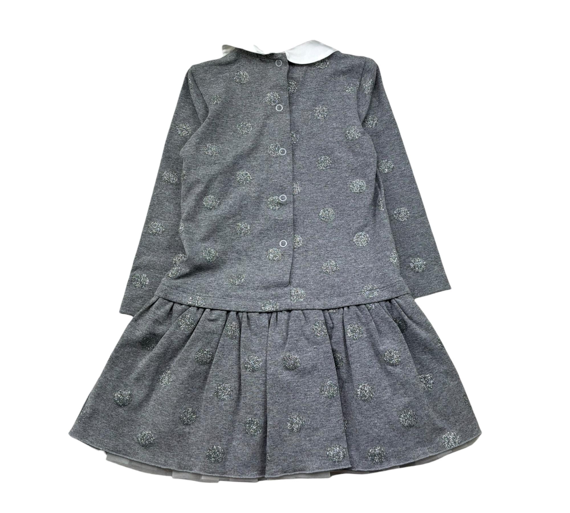 Le Bebe Abito Manica Lunga Tinta Unita con Fiocco per Bambina LBG1083 GRIGIO LE BEBE 