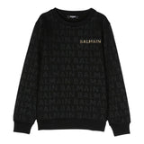 BALMAIN felpa chiusa girocollo tinta unita cn logo Nero per Bambino BT4P90 NERO BALMAIN 