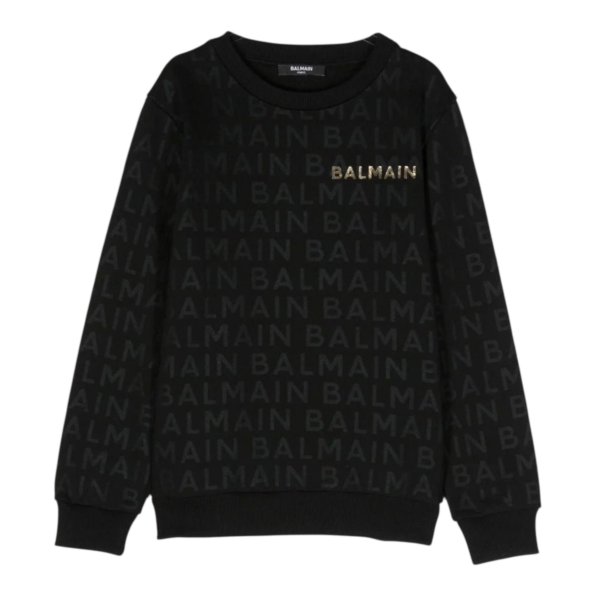BALMAIN felpa chiusa girocollo tinta unita cn logo Nero per Bambino BT4P90 NERO BALMAIN 