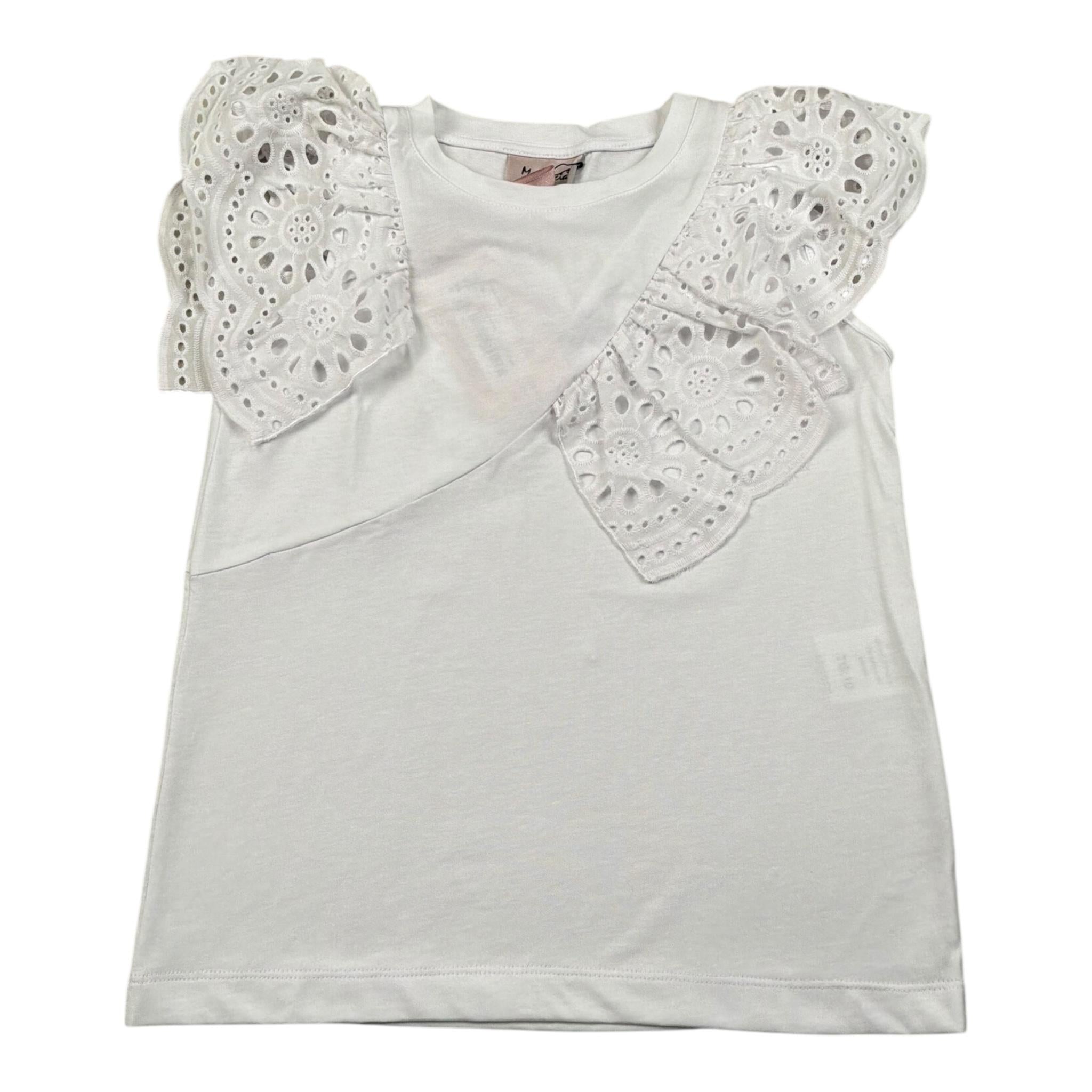 Mariuccia T-Shirt Girocollo Tinta Unit con Rouches per Bambina MMBT361 BIANCO MARIUCCIA 