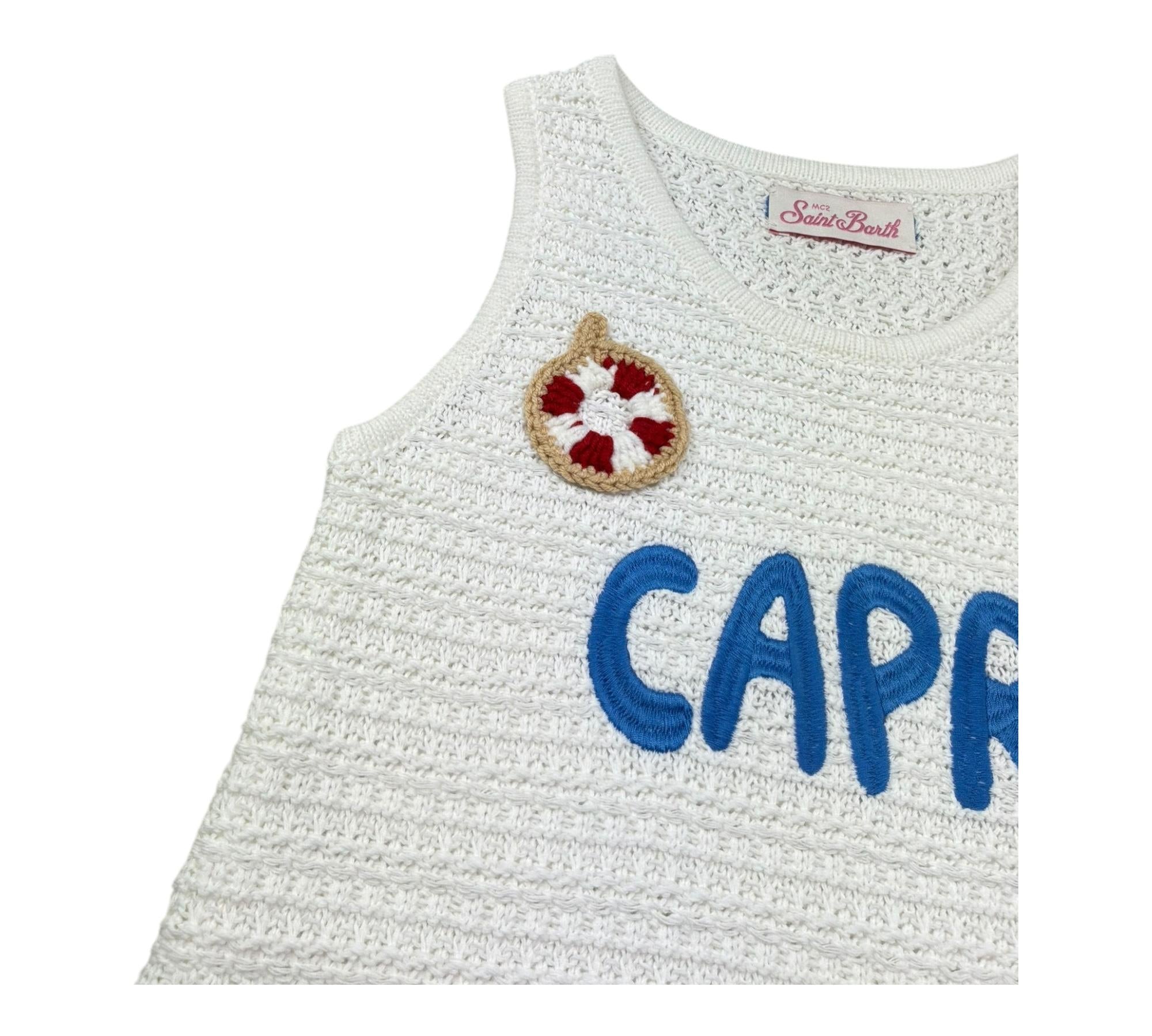 Saint Barth Abito Giromanica Tinta Unita con Ricami per Bambina AUDIE BIANCO SAINT BARTH 