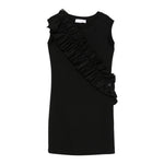 Monnalisa Abito Tinta Unita Giromanica con Balze per Bambina 17E905X NERO MONNALISA 