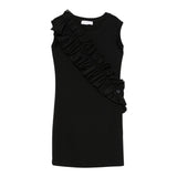 Monnalisa Abito Tinta Unita Giromanica con Balze per Bambina 17E905X NERO MONNALISA 