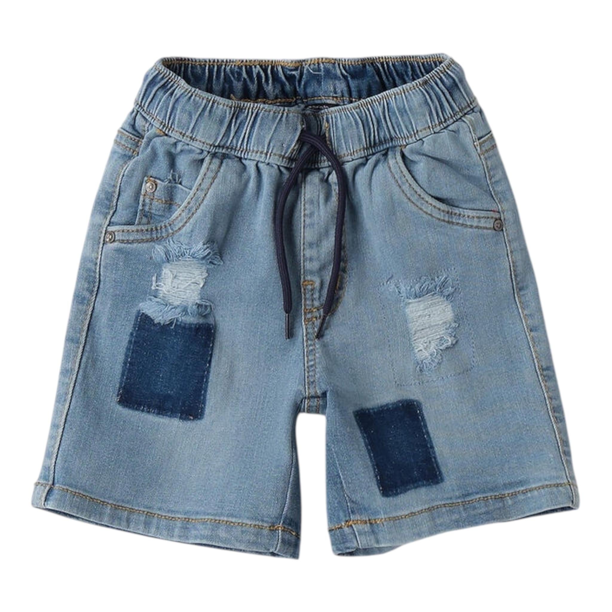 Sarabanda Bermuda In Denim Tinta Unita con Elastico In Vita per Neonato 0B153 AZZURRO SARABANDA 