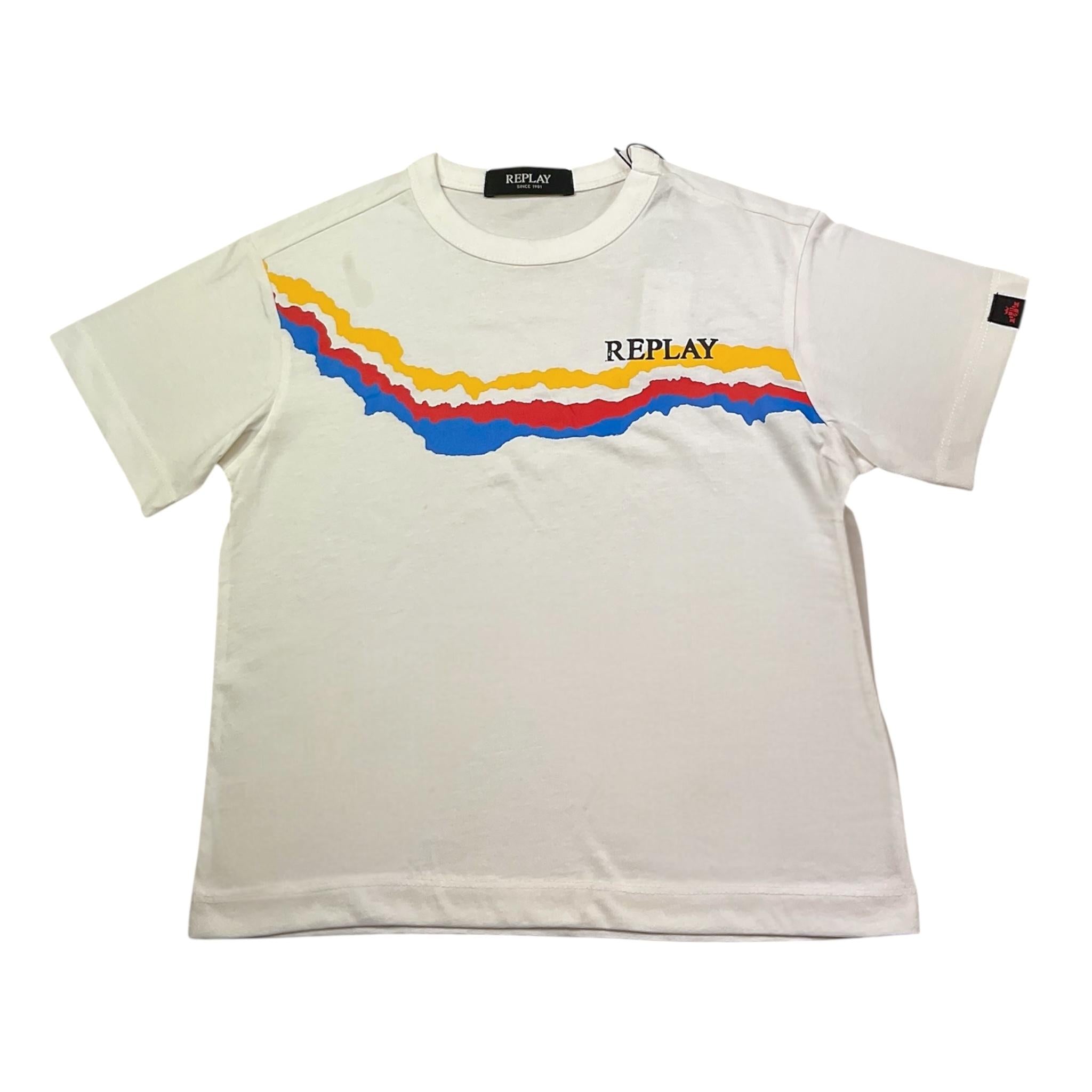 Replay T-Shirt Girocollo Tinta Unita con Logo per Bambino SB74077 BIANCO REPLAY 