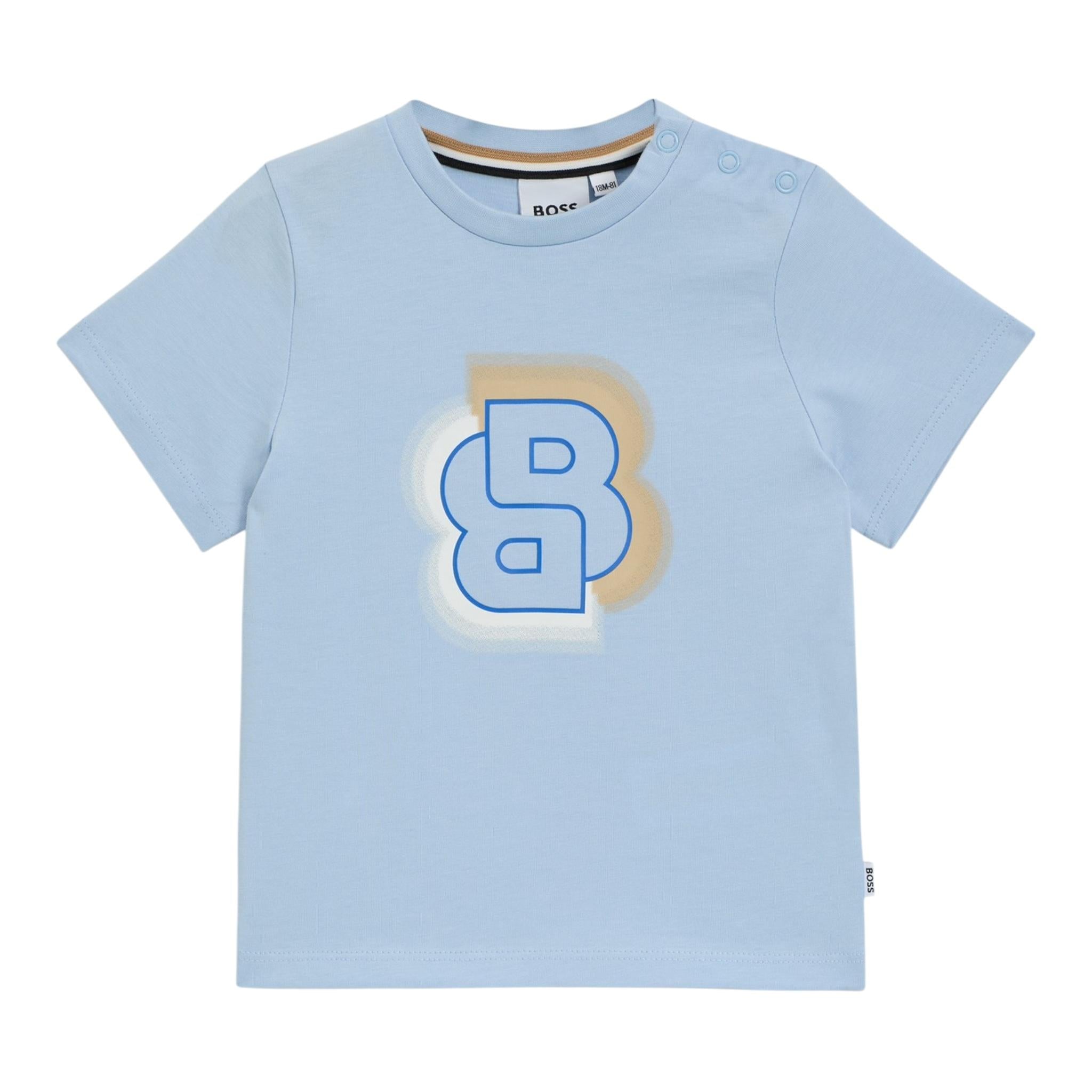 Boss T-Shirt Girocollo Tinta Unita con Logo per Bambino J52108J AZZURRO BOSS 