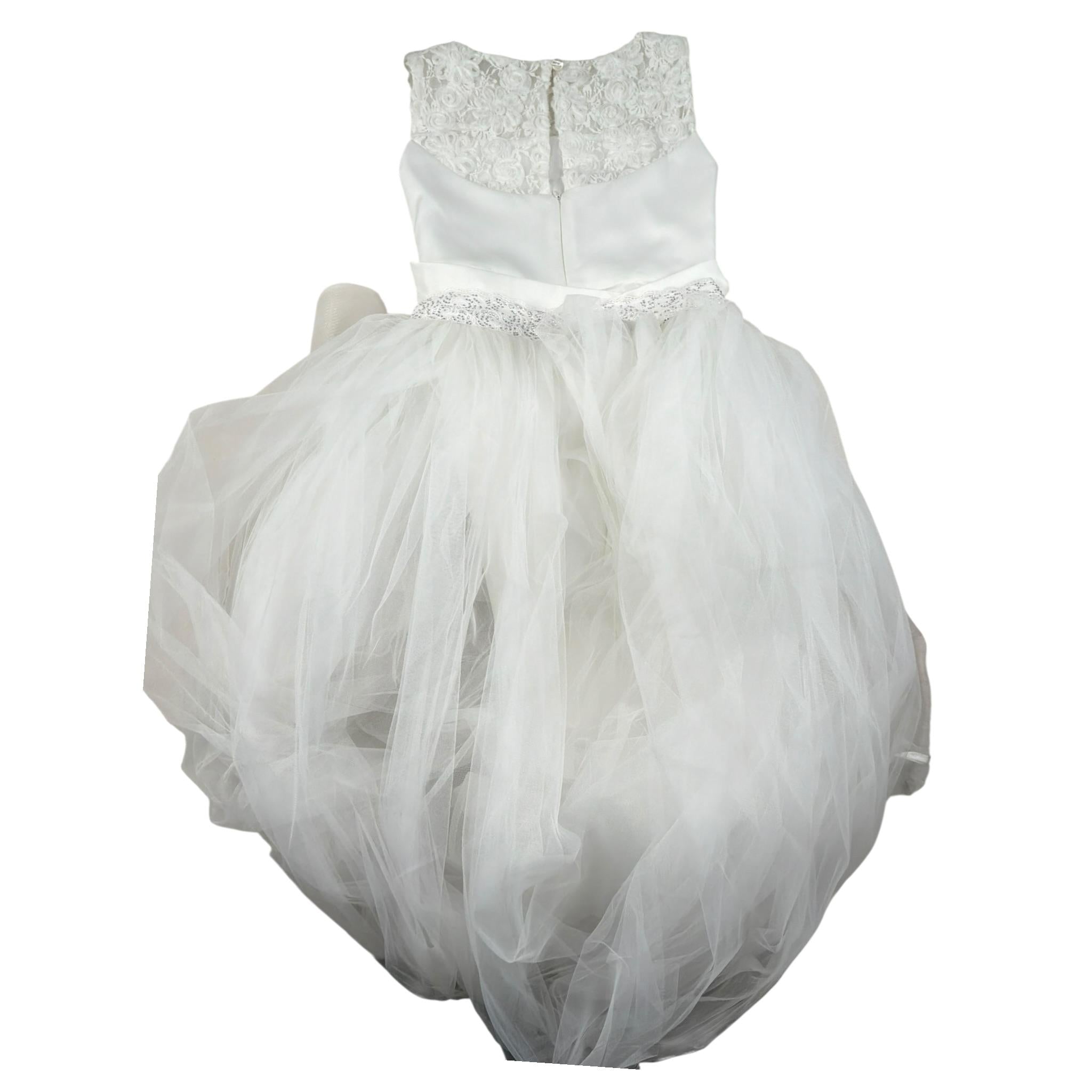 Isabel Tuta Cerimoniale Tinta Unita con Gonna Tulle per Bambina IS24C322S BIANCO ISABEL 