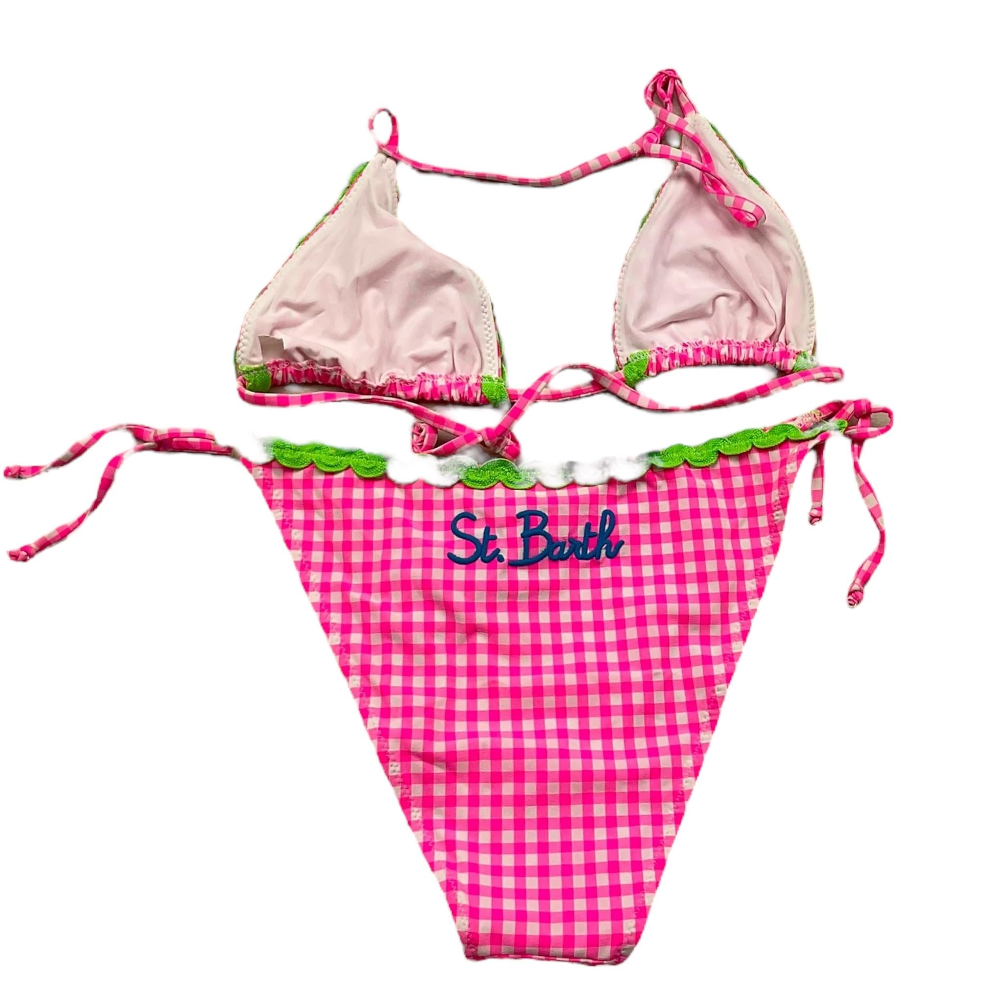Saint Barth Costume 2 Pezzi Triangolo-Muandina per Bambina VICHY ROSA FLUO SAINT BARTH 