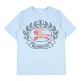 Burberry T-Shirt Girocollo Tinta Unita Con Stampa In Contrasto Azzurro Per Bambino