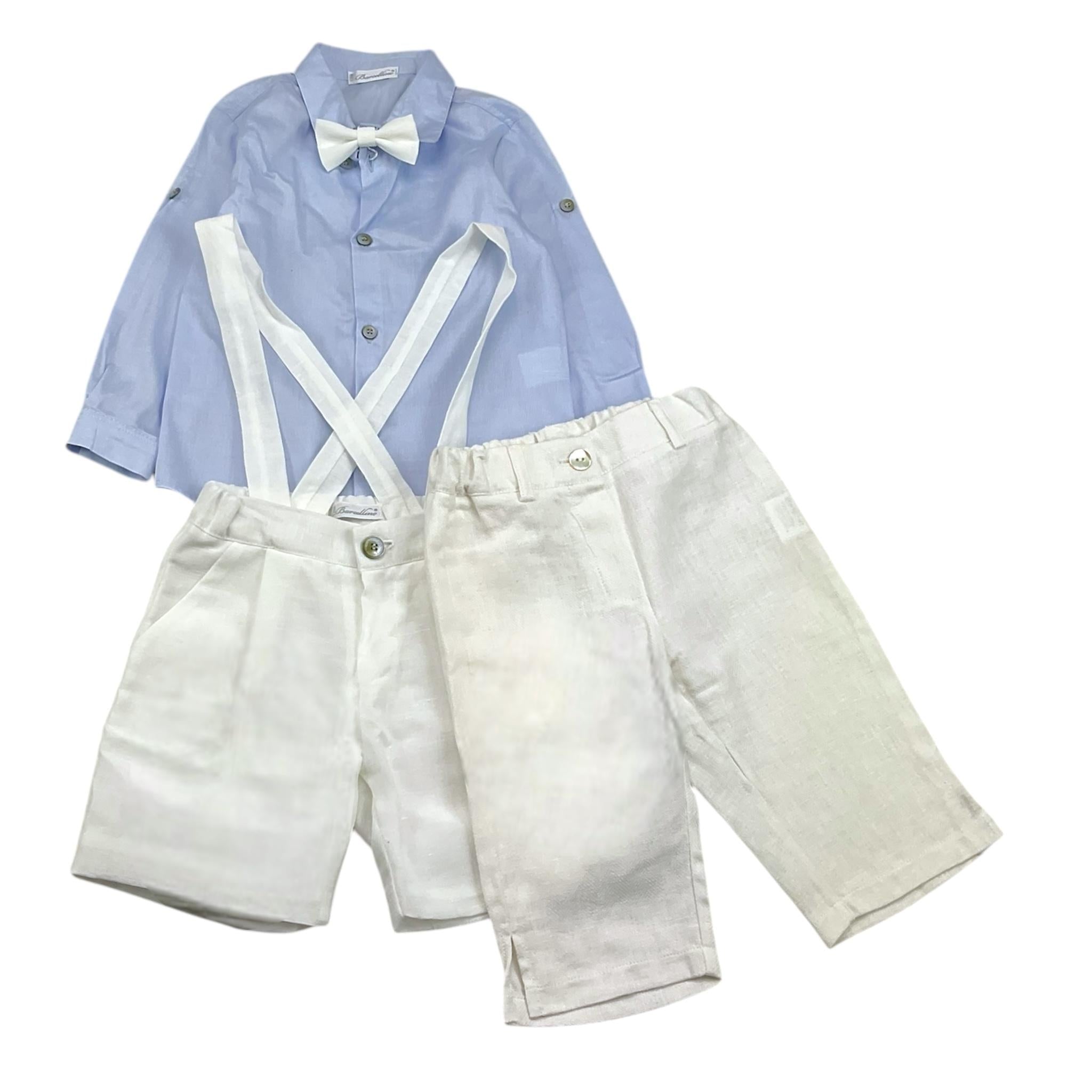 Barcellino Completo 4Pezzi Camicia-Bermuda-Papillon-Pantalone Bianco per Neonato 1101100 BIANCO BARCELLINO 
