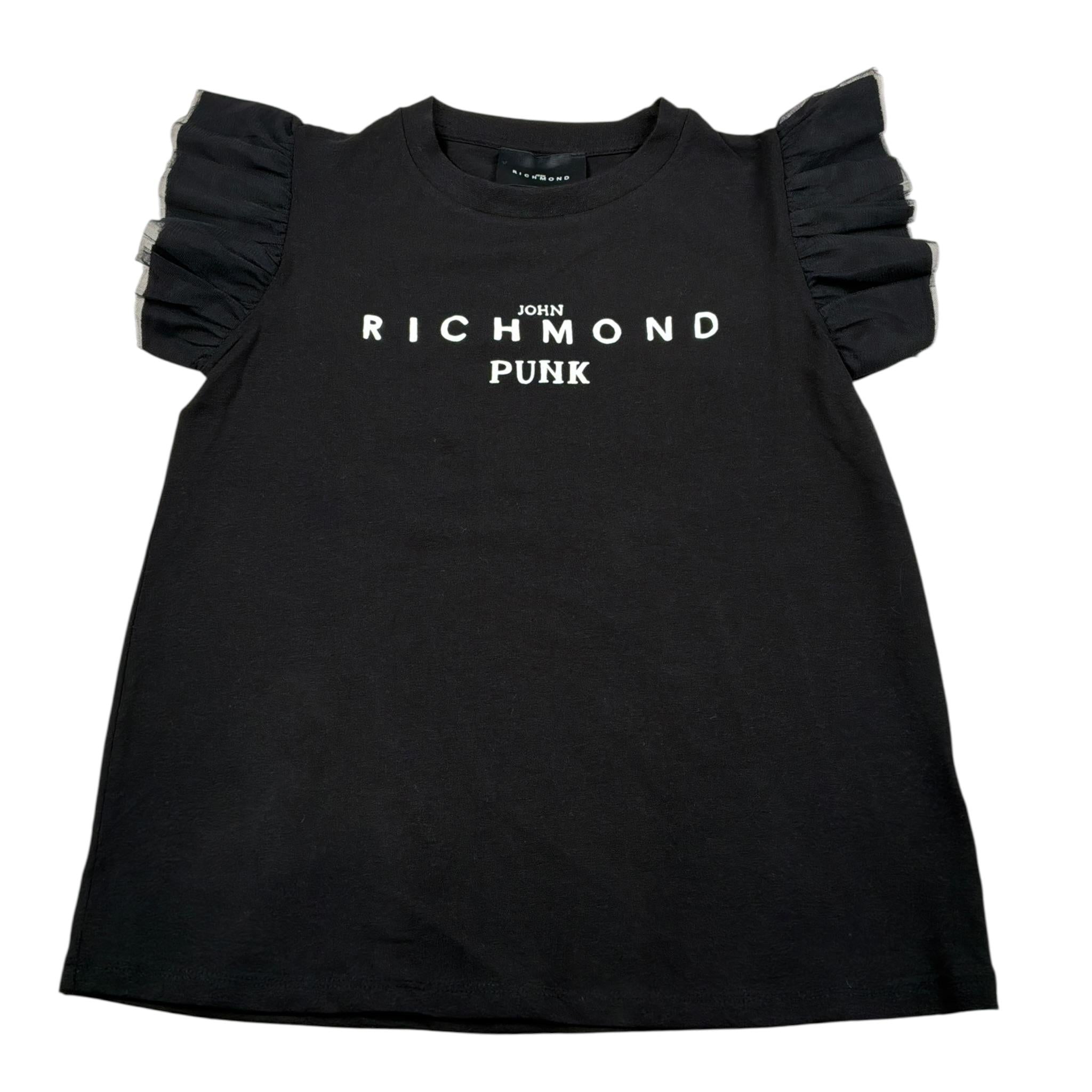 John Richmond T-Shirt tinta unita con Stampa E Rouches Nero per Bambina RGP23070TS NERO JOHN RICHMOND 