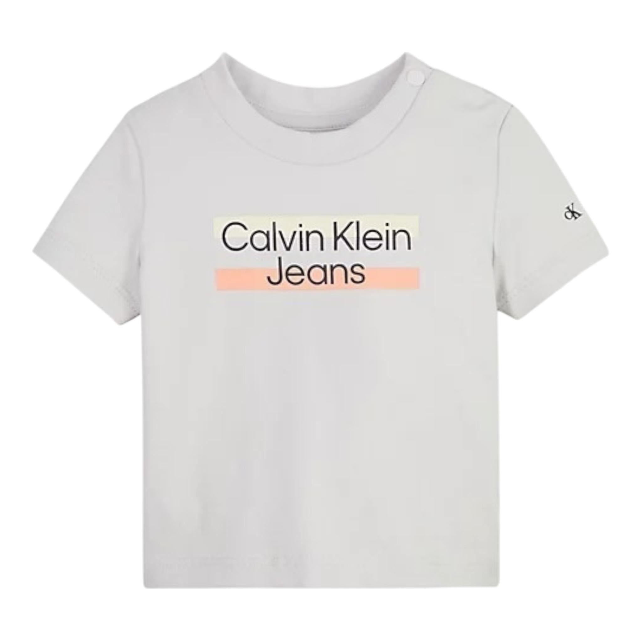 Calvin Klein T-Shirt Tinta Unita Girocollo con Stampa per Neonato IN0IN00068 GRIGIO CALVIN KLEIN 