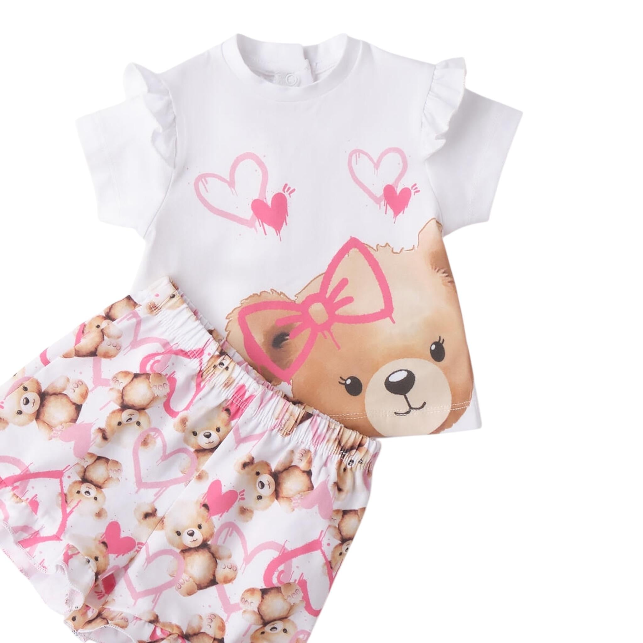 Mini Banda Completo 2 Pezzi Short-T-Shirt per Neonata 3B753 BIANCO MINI BANDA 
