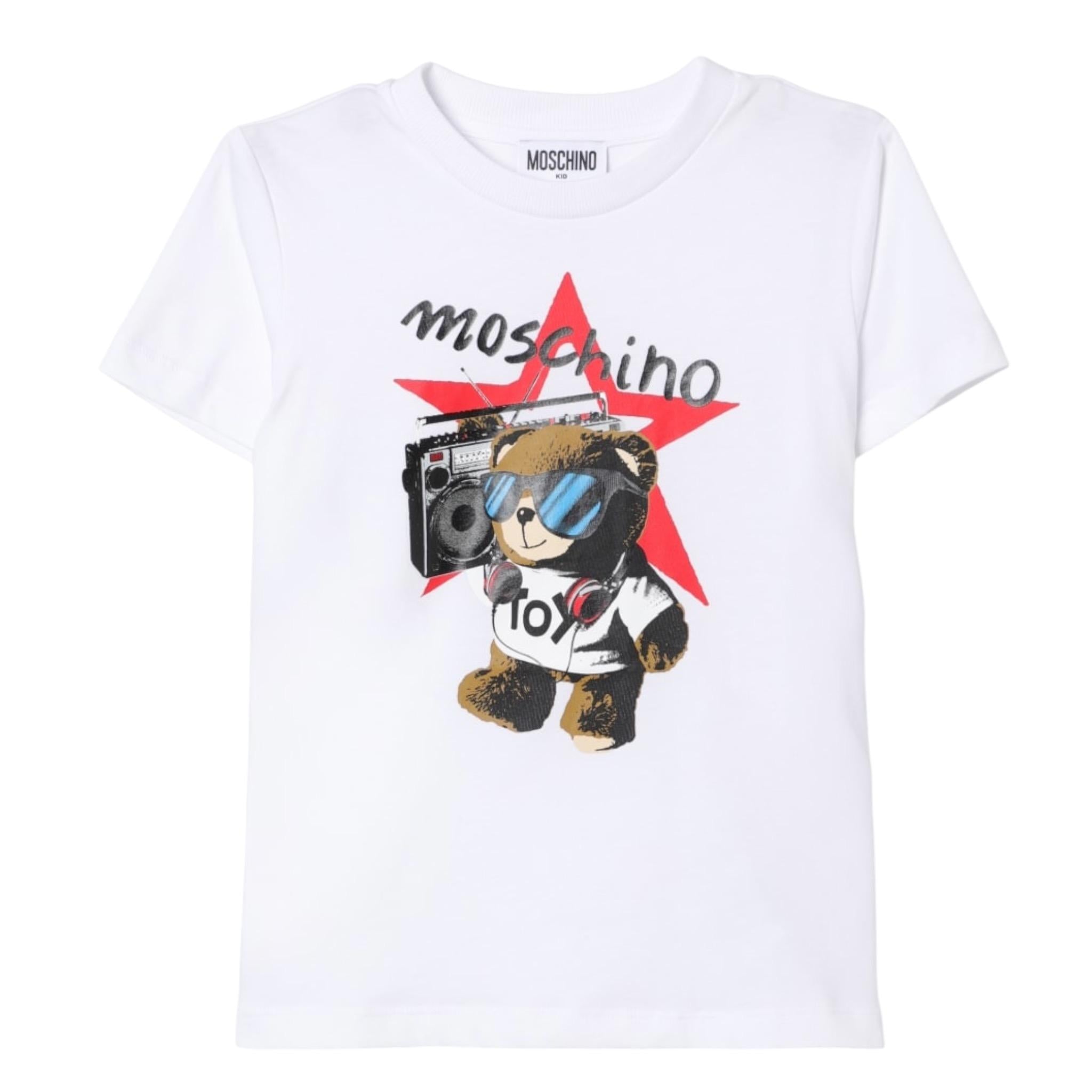 Moschino T-Shirt Girocollo tinta unita Cn Logo Bianco per Bambino HXM04K BIANCO MOSCHINO 