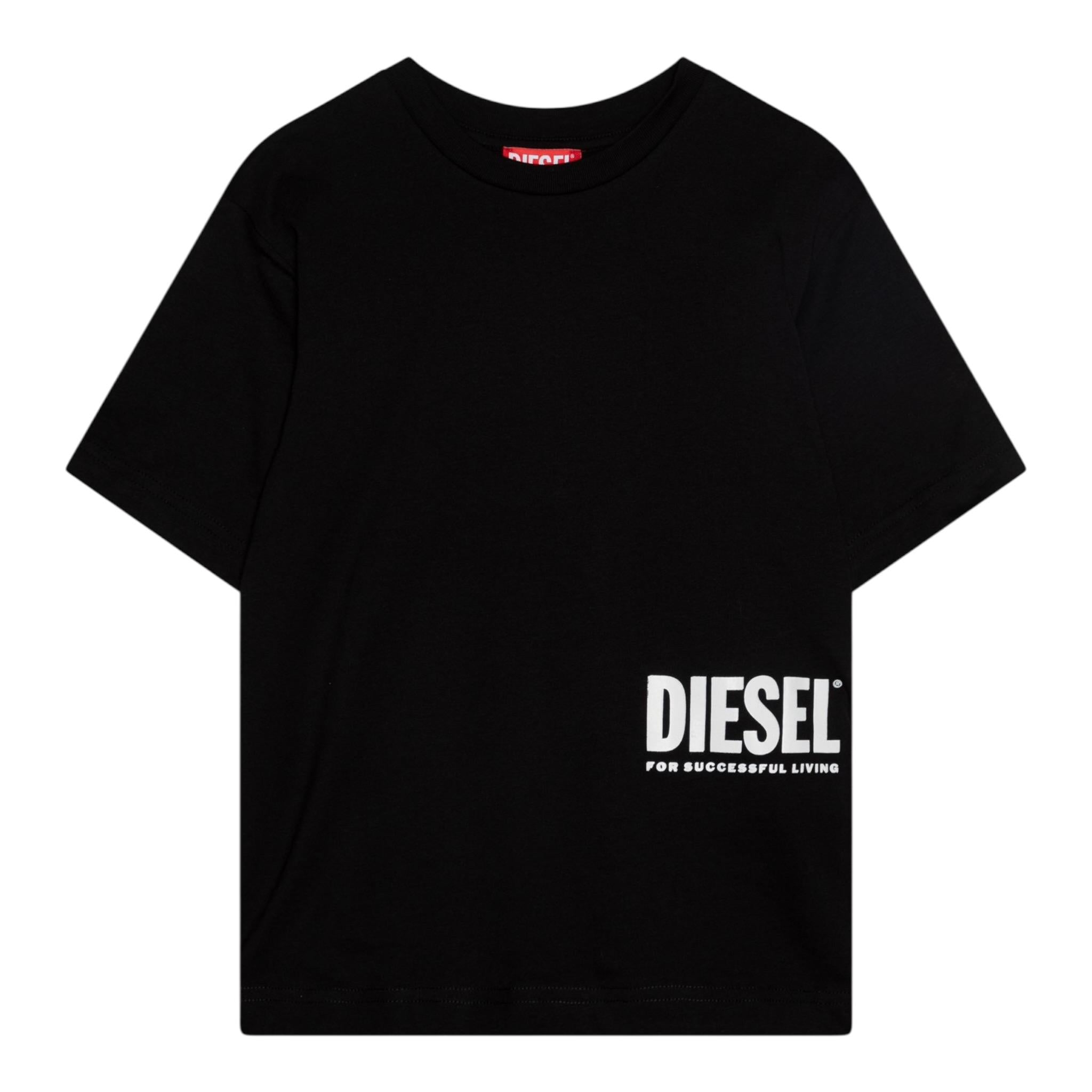 Diesel T-Shirt Girocollo Tina Unita con Stampa Logo Nero per Bambino J02283 NERO DIESEL 