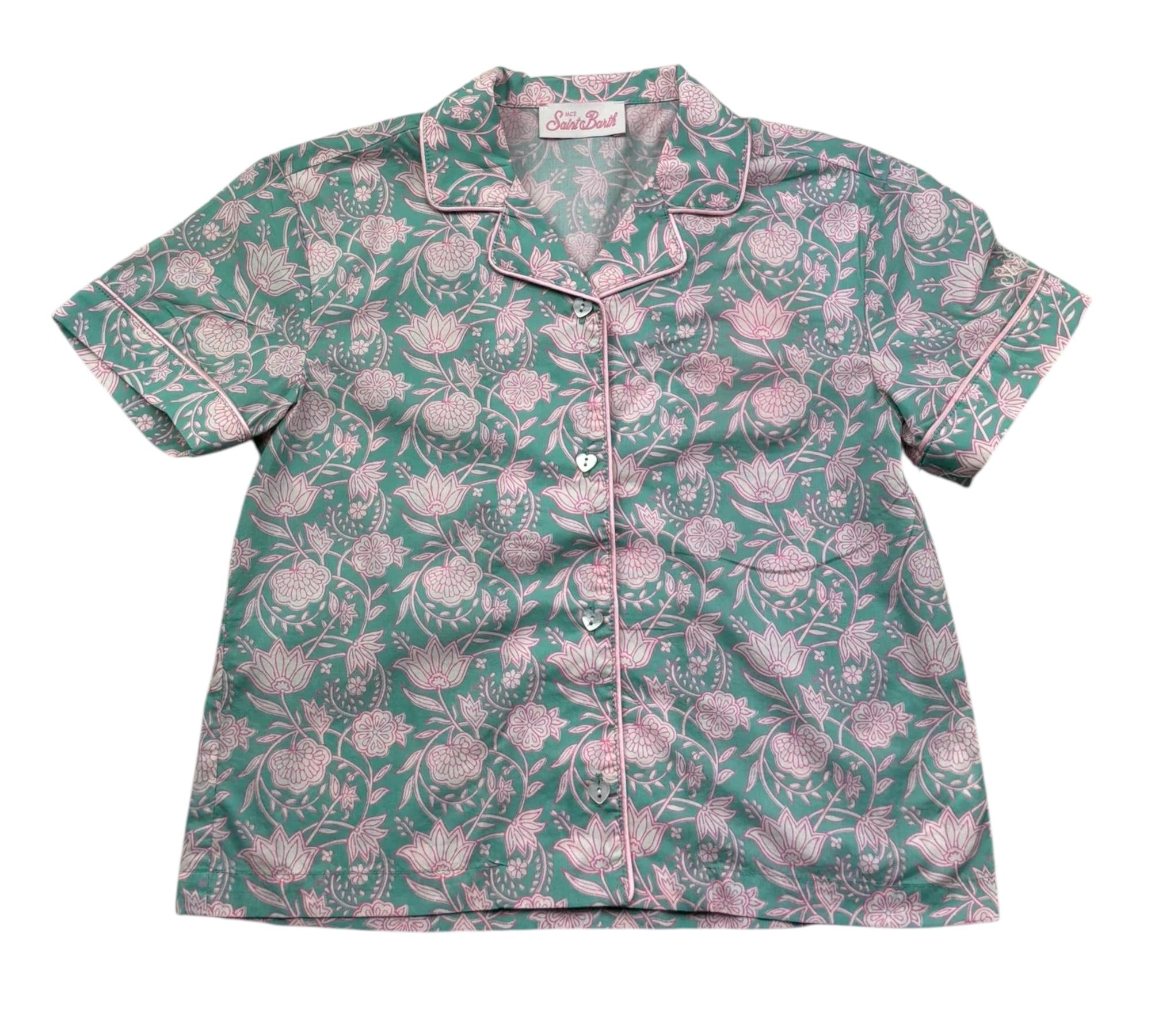 Saint Barth Camicia Mezza Manica Tinta Unita Stampa Fantasia per Bambina SAMMY VERDE SAINT BARTH 
