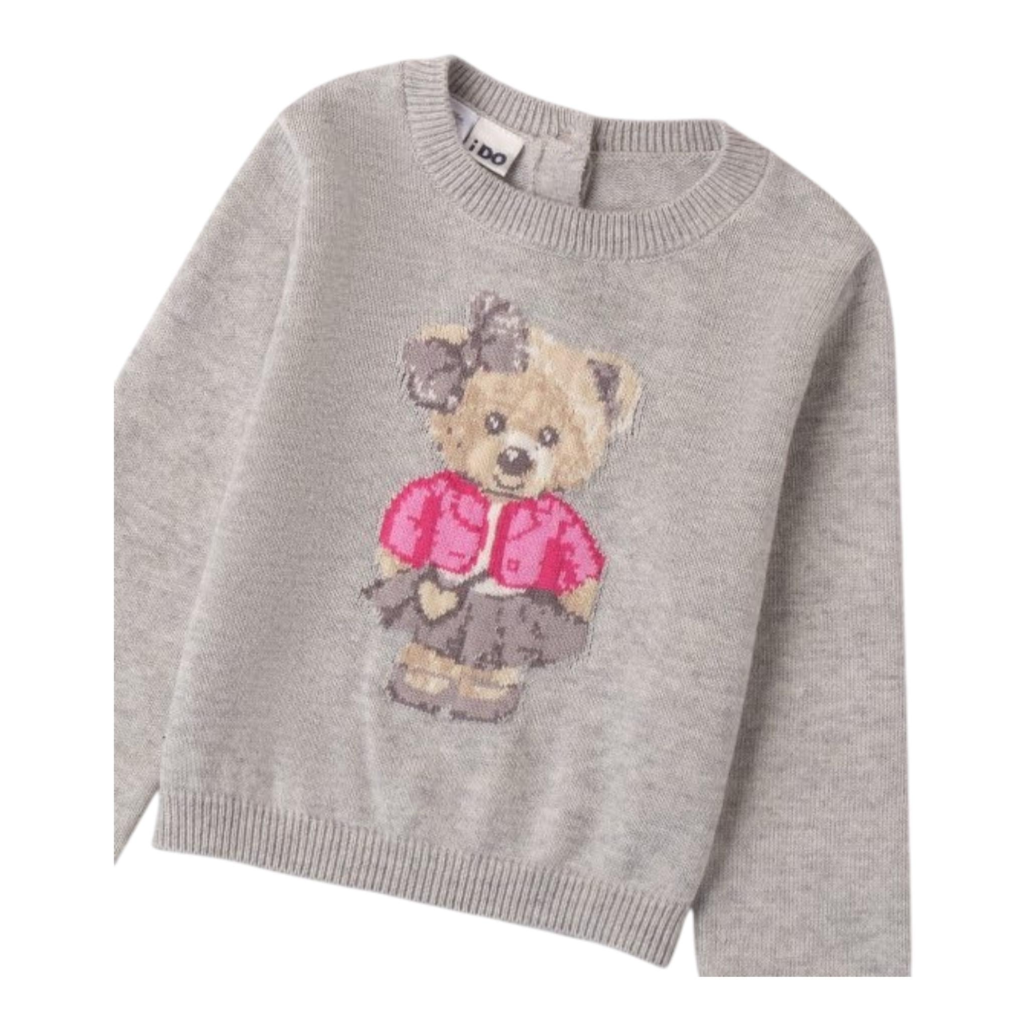 I DO maglia girocollo tinta unita cn ricamo orso Grigio per Neonata 4A554 GRIGIO I DO 