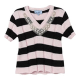 Mimisol T-Shirt In Maglia Con Scollo A V Bicolore Con Fantasia A Righe Rosa Per Bambina