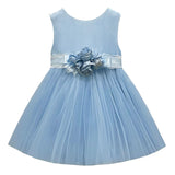 Bella Brilli Abito Cerimonia Tinta Unita Giromanica Con Tulle Azzurro Per Bambina