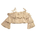 Alice Pi Top Tinta Unita Con Plisset Beige Per Bambina