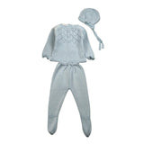 Juliana Completo 3 Pezzi Maglia-Ghettina-Cappello Azzurro per Neonata 25027 AZZURRO JULIANA 