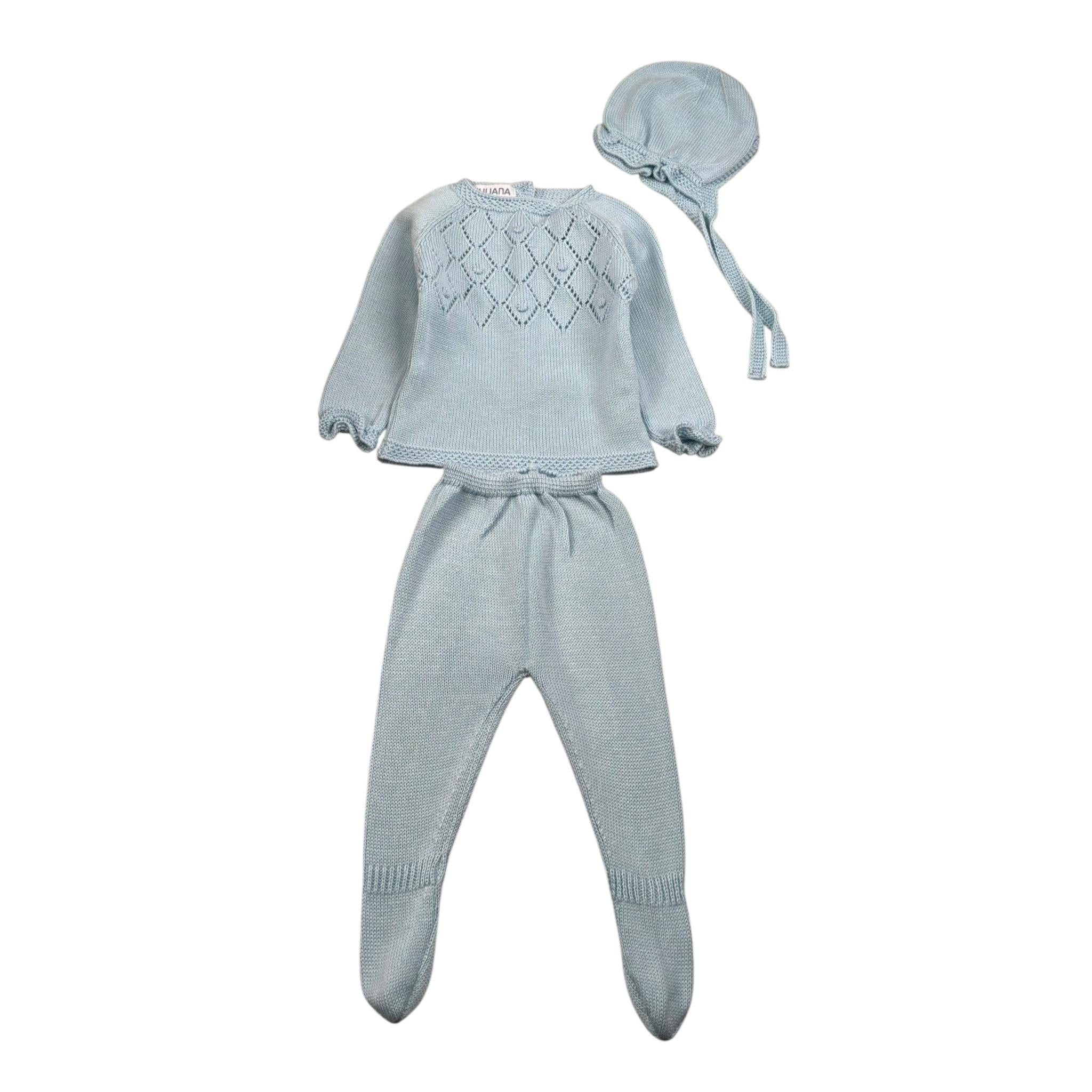 Juliana Completo 3 Pezzi Maglia-Ghettina-Cappello Azzurro per Neonata 25027 AZZURRO JULIANA 