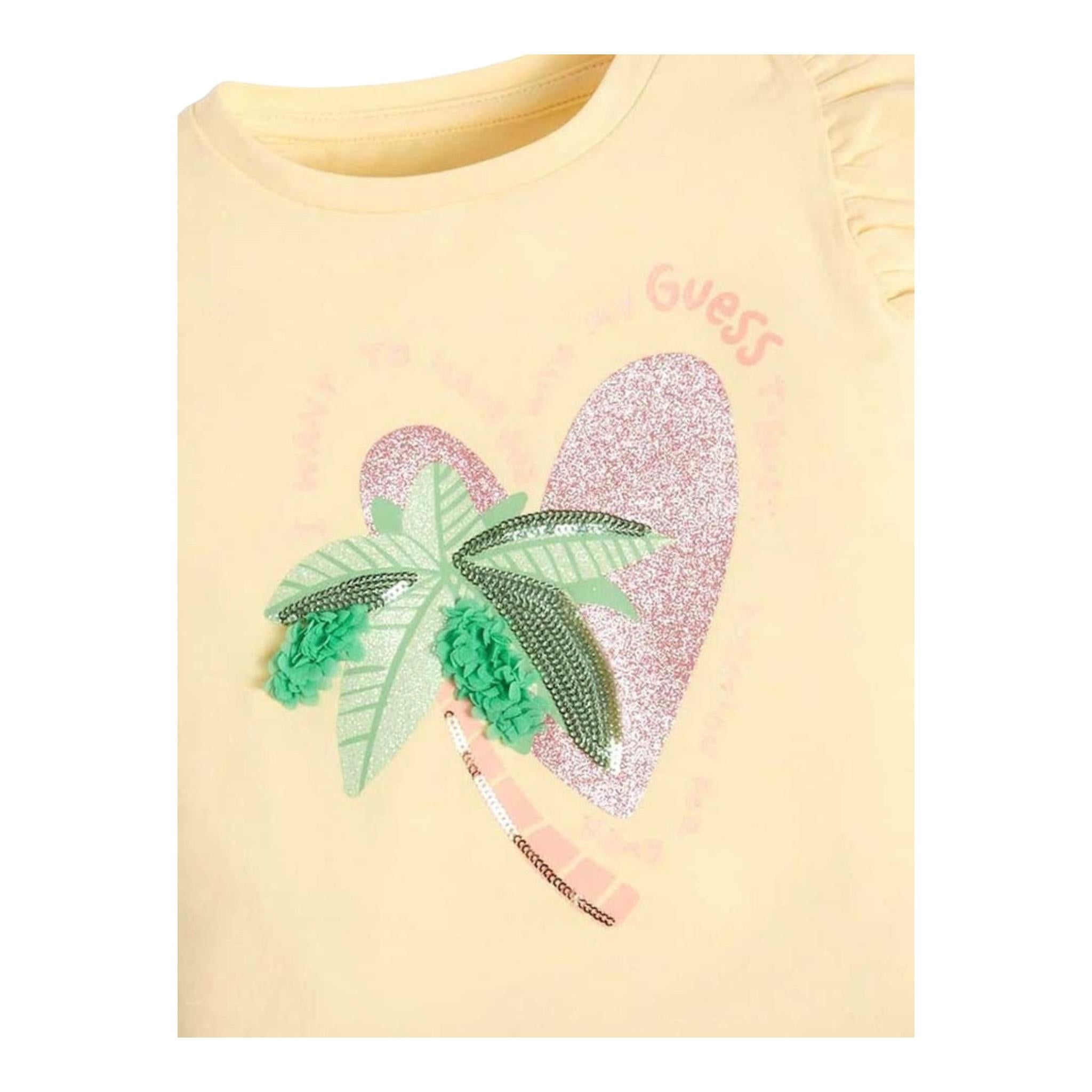 Guess T-Shirt Tinta Unita Girocollo con Stampa per Neonata K3GI11K6YW1 GIALLO GUESS 