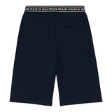 Balmain Bermuda In Felpa Tinta Unita Con Elastico In Vita Logato Blu Per Bambino