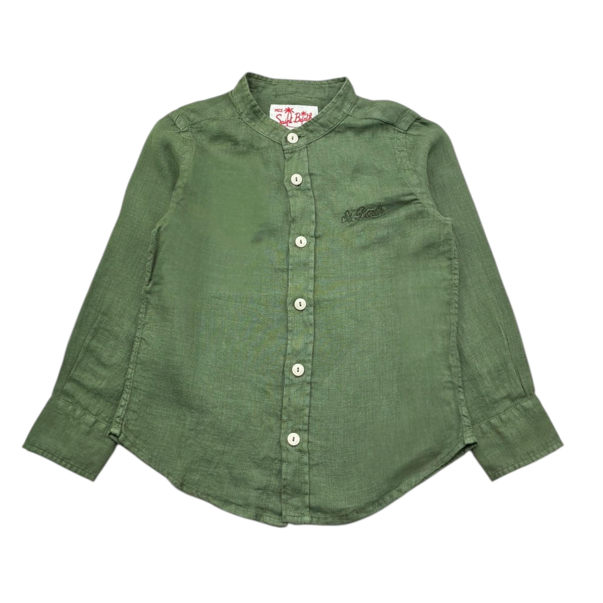 Saint Barth Camicia Tinta Unita con Colletto Coreano per Bambino LINEN VERDE SAINT BARTH 