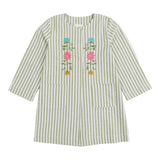 Babe & Tess Cappotto Fantasia A Righe Con Ricami Verde Per Bambina