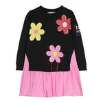 MONNALISA abito felpa girocollo tinta unita con fiori Nero per Neonata 19D918X NERO MONNALISA 