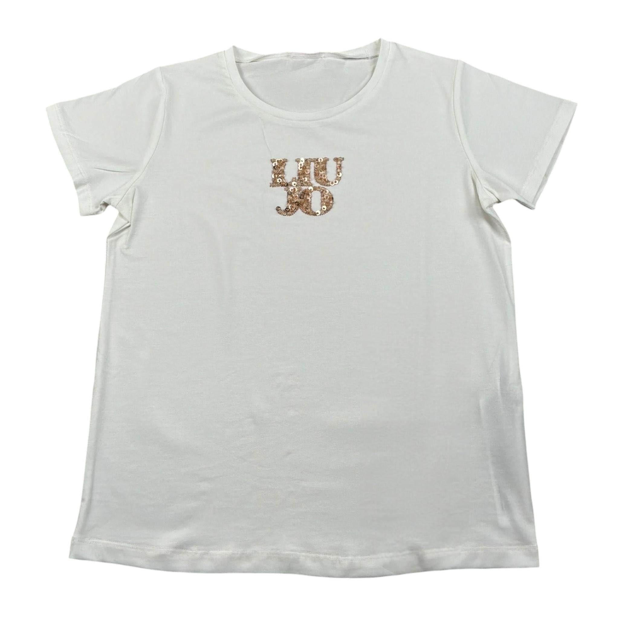 Liu Jo T-Shirt Girocollo Tinta Unita con Paillettes per Bambina GA5018XXXX PANNA/ORO LIU JO 