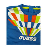 Guess T-Shirt Girocollo Tinta Unita con Stampa Azzurro per Neonato