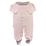 Baby Gi Tutina Manica Lunga Tinta Unita Con Taschini E Colletto In Contrasto Rosa Per Neonata