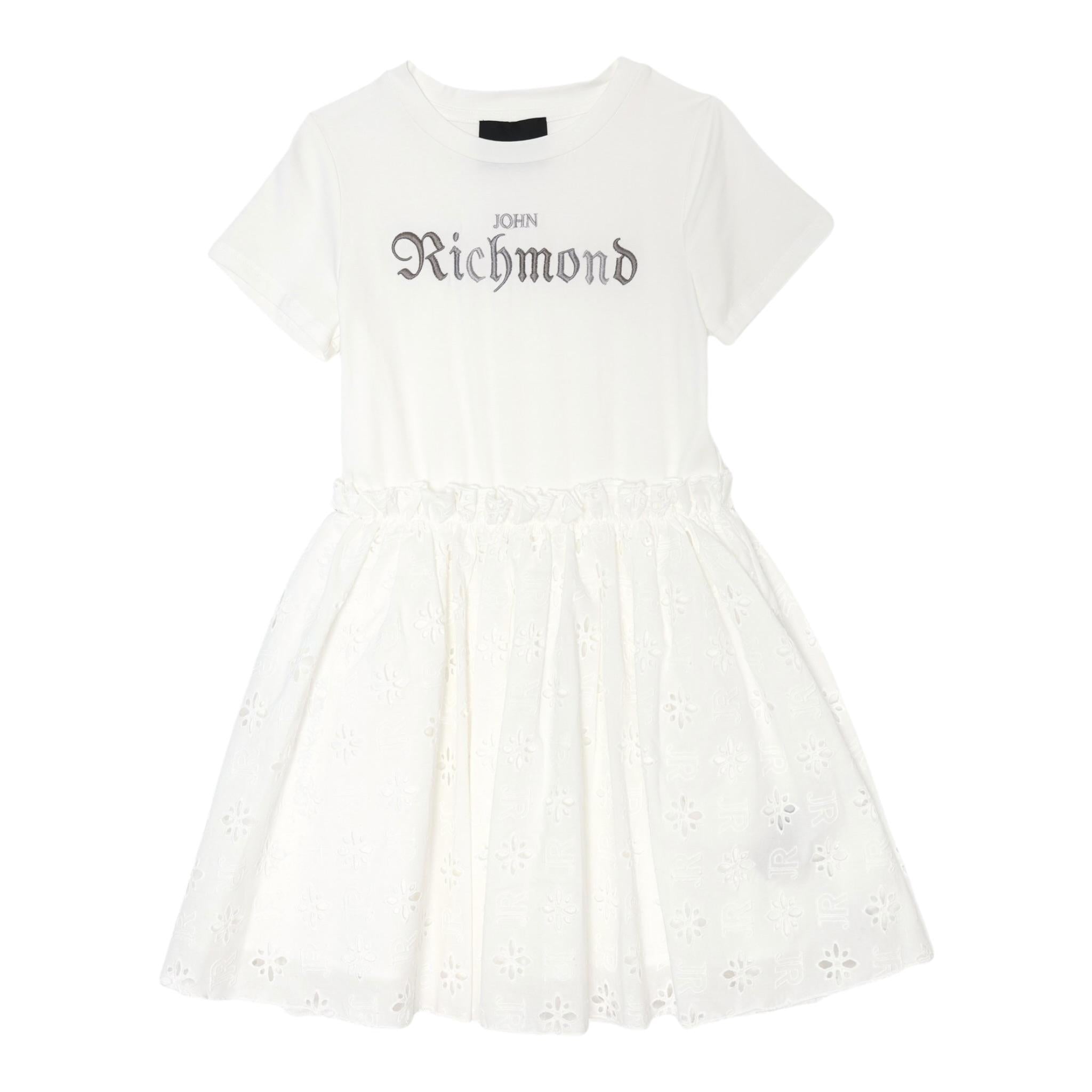 John Richmond Abito Mezza Manica tinta unita con Logo Bianco per Bambina RGP25106VE BIANCO JOHN RICHMOND 