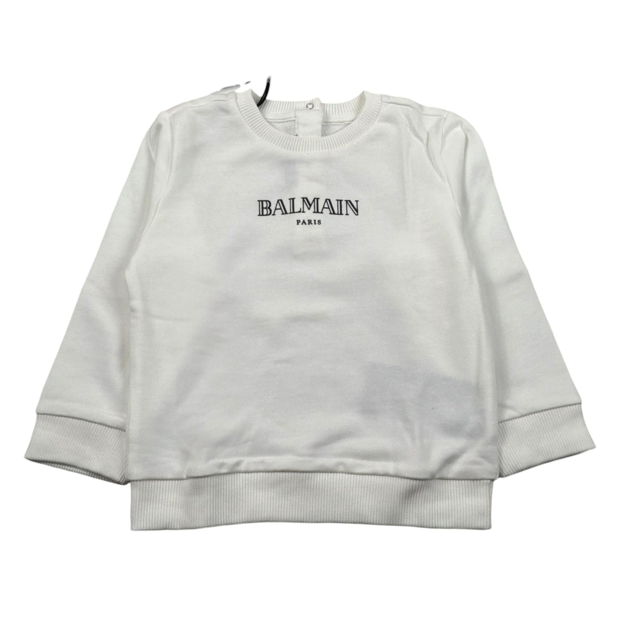 Balmain Felpa Chiusa Girocollo tinta unita con Logo Bianco per Bambino BV4560X BIANCO BALMAIN 